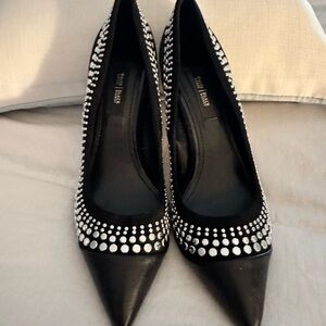 Black Women's Heels with Silver Accents